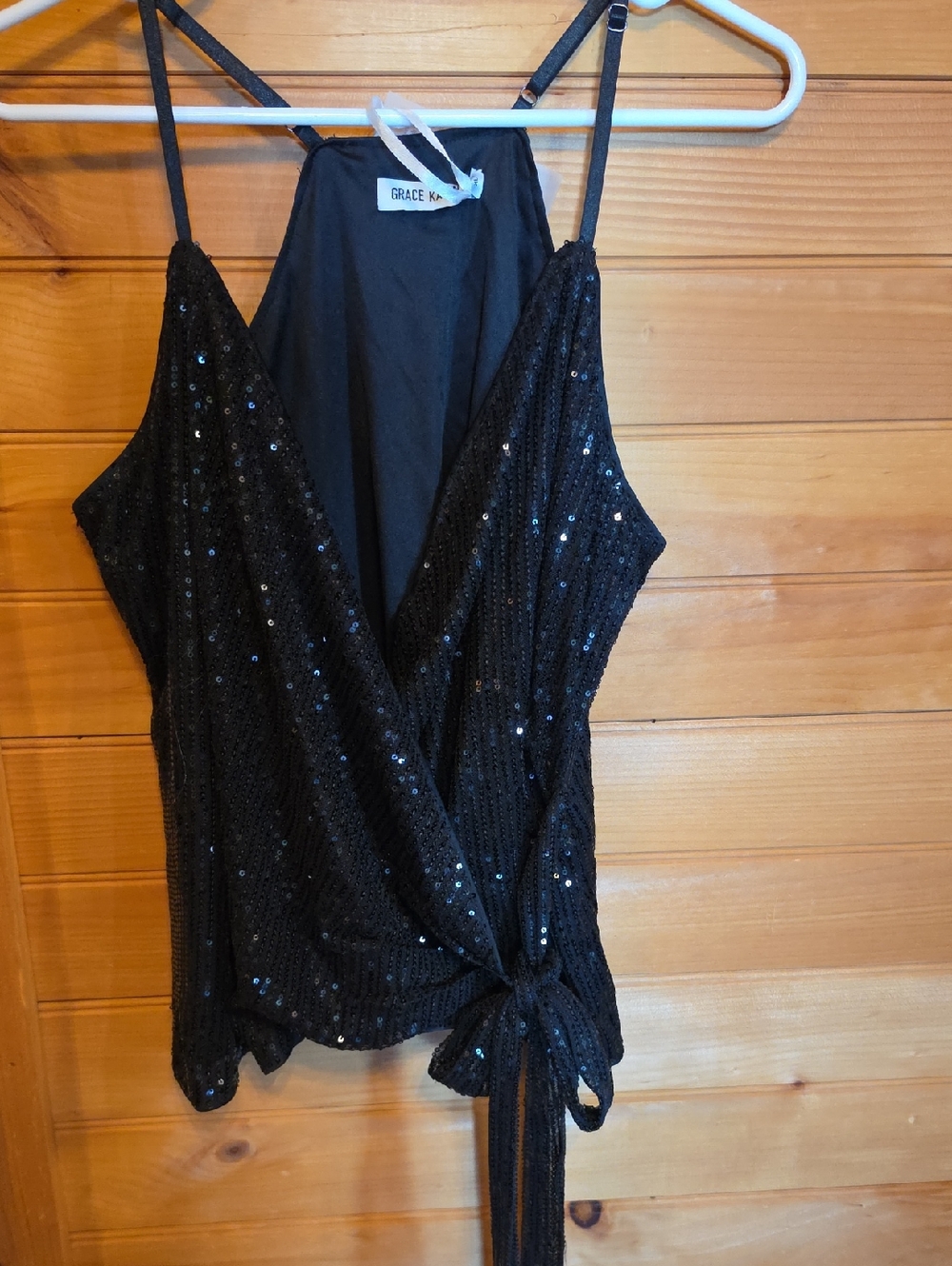 Grace Karin Black Sequin Wrap Cami